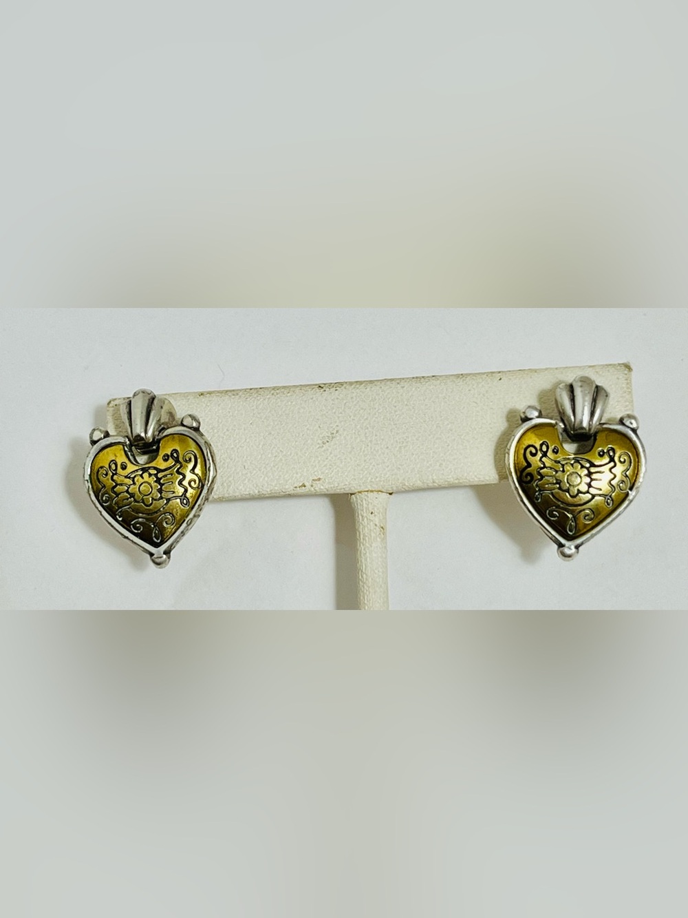 Brighton silver and gold-tone etched puffy heart stud earrings